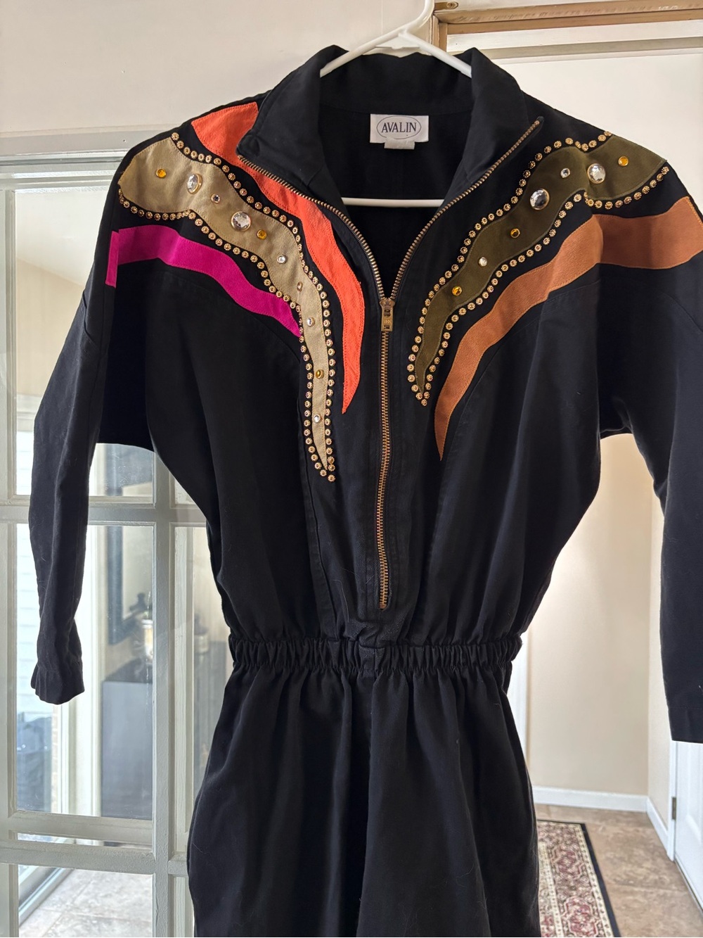 Vintage Avalin Black embellished Jumpsuit 80s western glam rodeo women's small